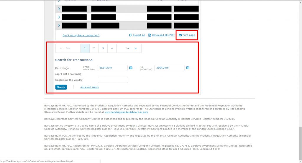Barclays Bank statements https